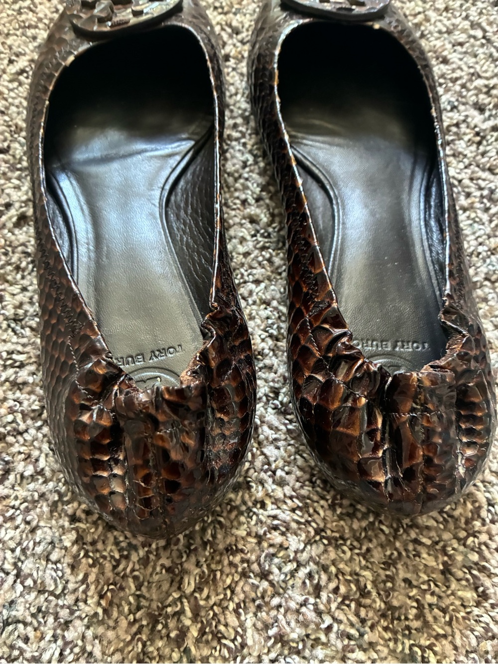 Tory Burch Brown Reva Snakeskin Ballet Flats 10 - Picture 3 of 3